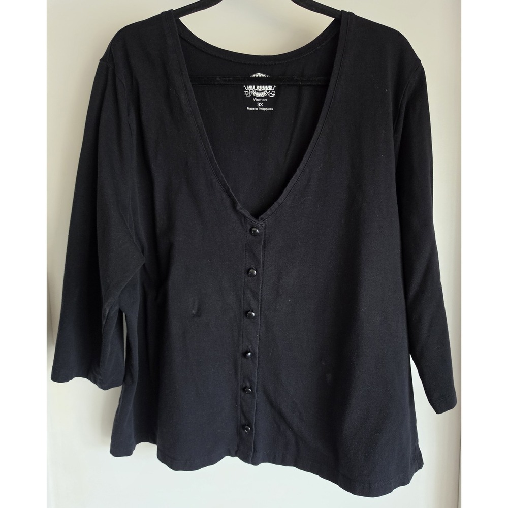 Cambridge Dry Goods Company Cardigan Women 3X Black V-Neck Long Sleeve Cotton